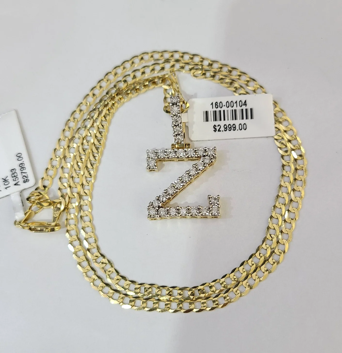 10k Gold Chain Necklace Z Diamond Initial Pendant Set Cuban Curb 3mm 20"-30" - Image 3