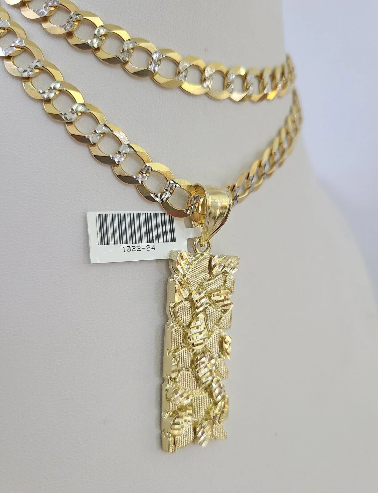 10k Gold Chain Nugget Charm Solid Cuban Curb Necklace 9mm 20"-30" SET - Image 3