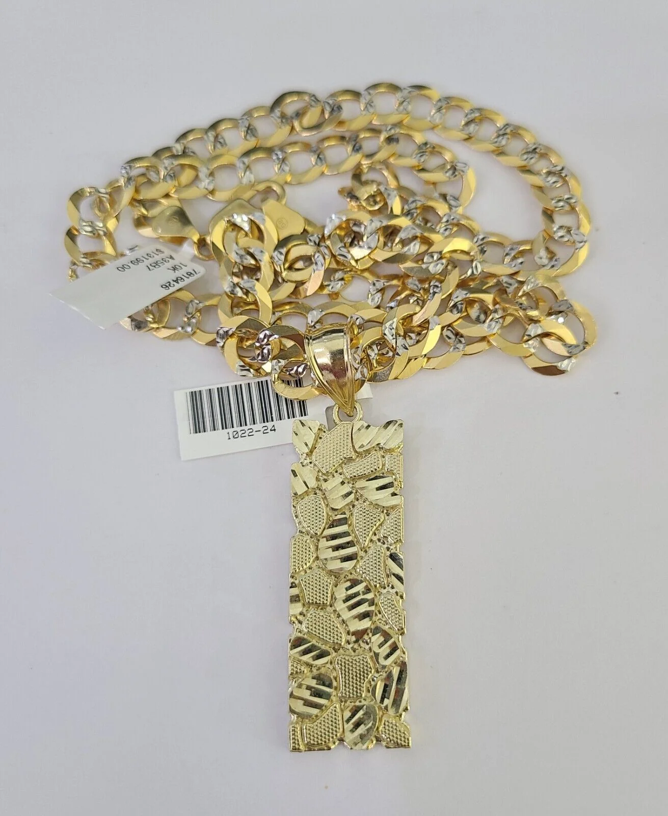 10k Gold Chain Nugget Charm Solid Cuban Curb Necklace 9mm 20"-30" SET - Image 5