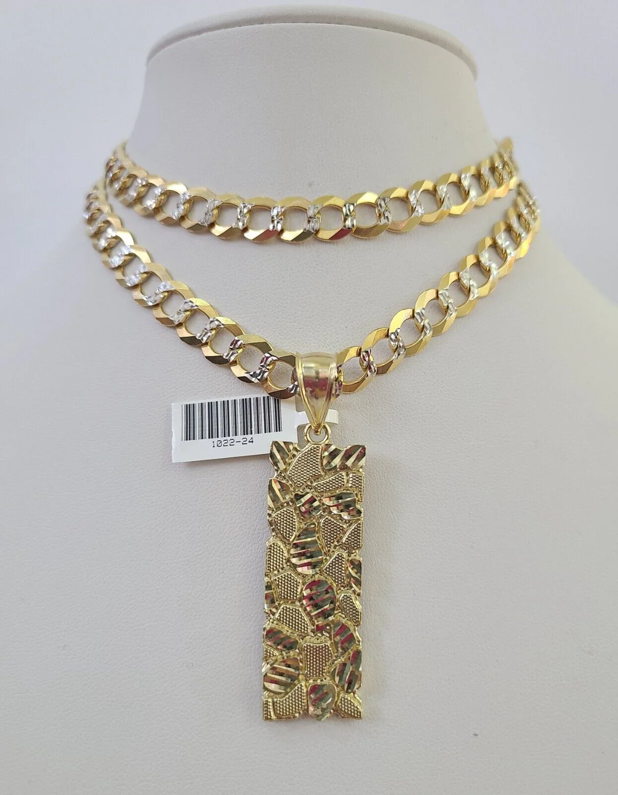 10k Gold Chain Nugget Charm Solid Cuban Curb Necklace 9mm 20"-30" SET - Image 6
