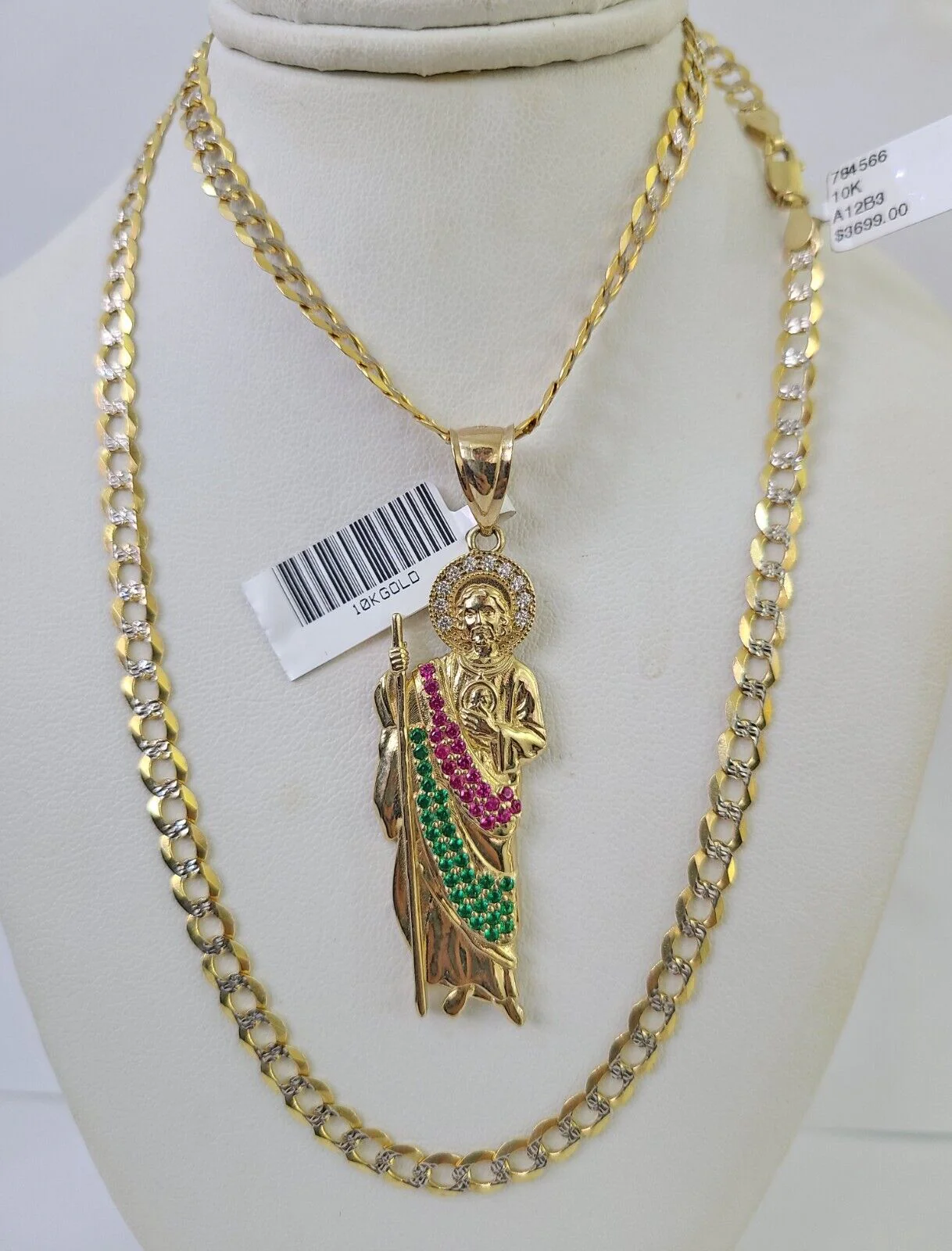 10k Gold Chain Saint Jude Charm Solid Cuban Curb Link 5mm 18"-28" Inch SET - Image 6