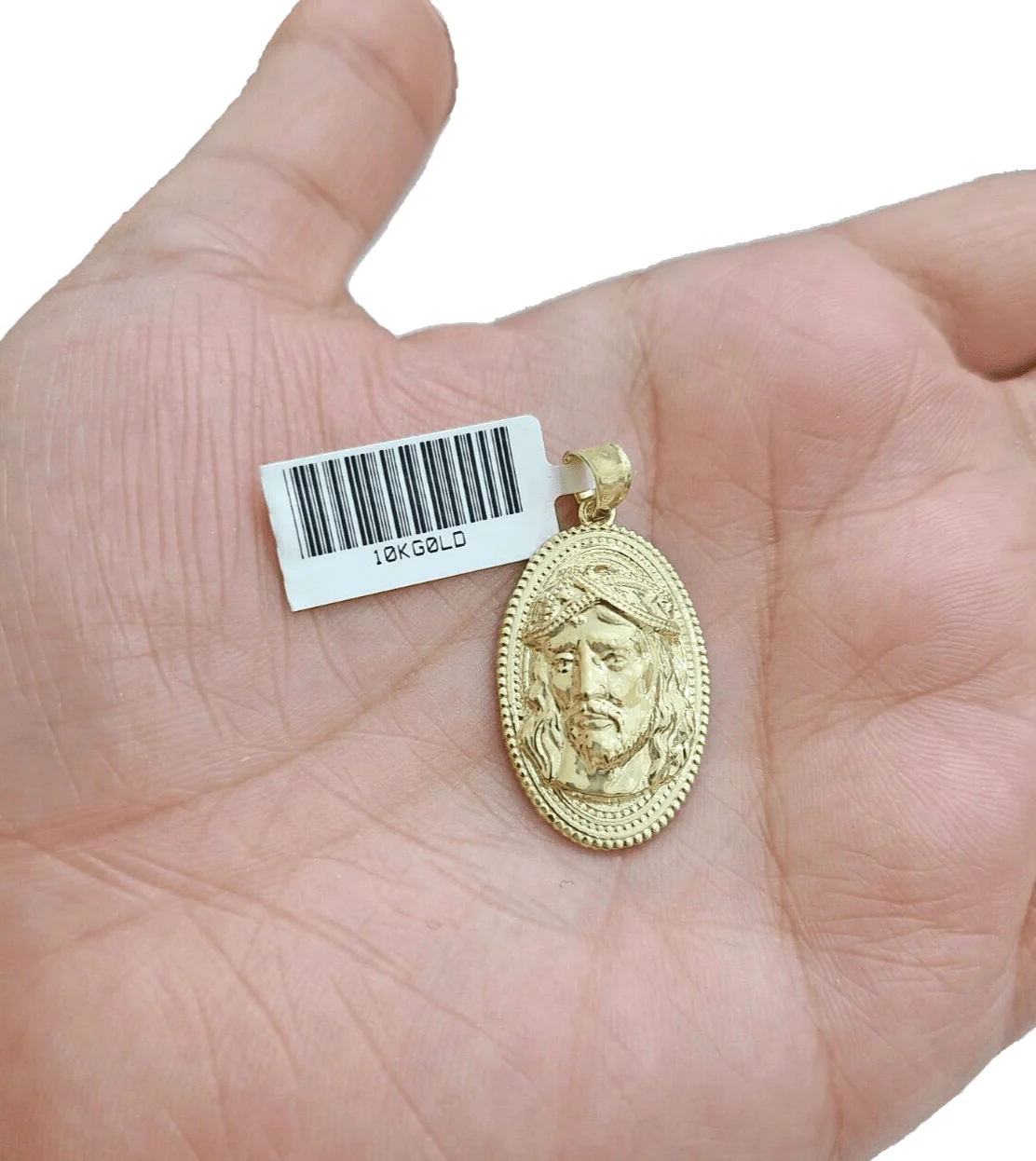 10k Gold Circular Jesus Head Charm Rope Chain Necklace 3mm 18'' Set Pendant 10kt - Image 4