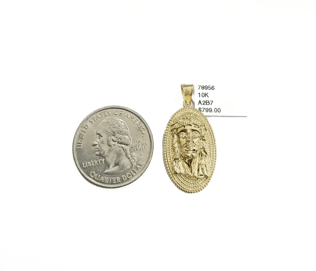 10k Gold Circular Jesus Head Charm Rope Chain Necklace 3mm 20'' Set Pendant 10kt - Image 8