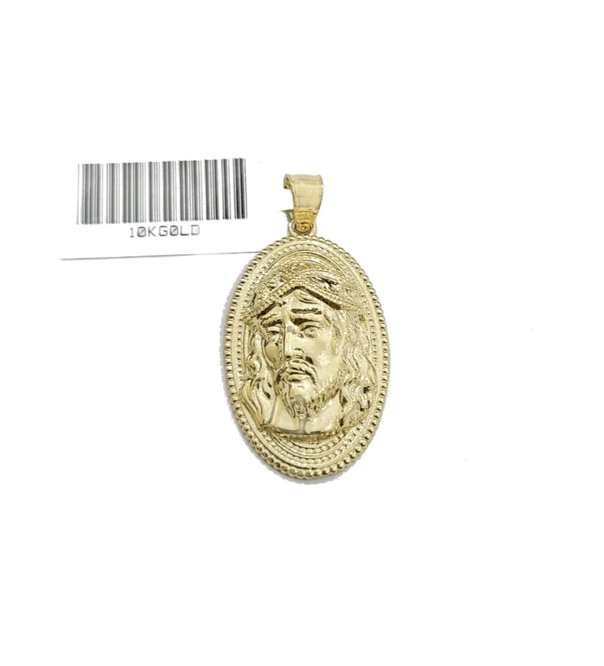 10k Gold Circular Jesus Head Charm Rope Chain Necklace 3mm 24'' Set Pendant 10kt - Image 6