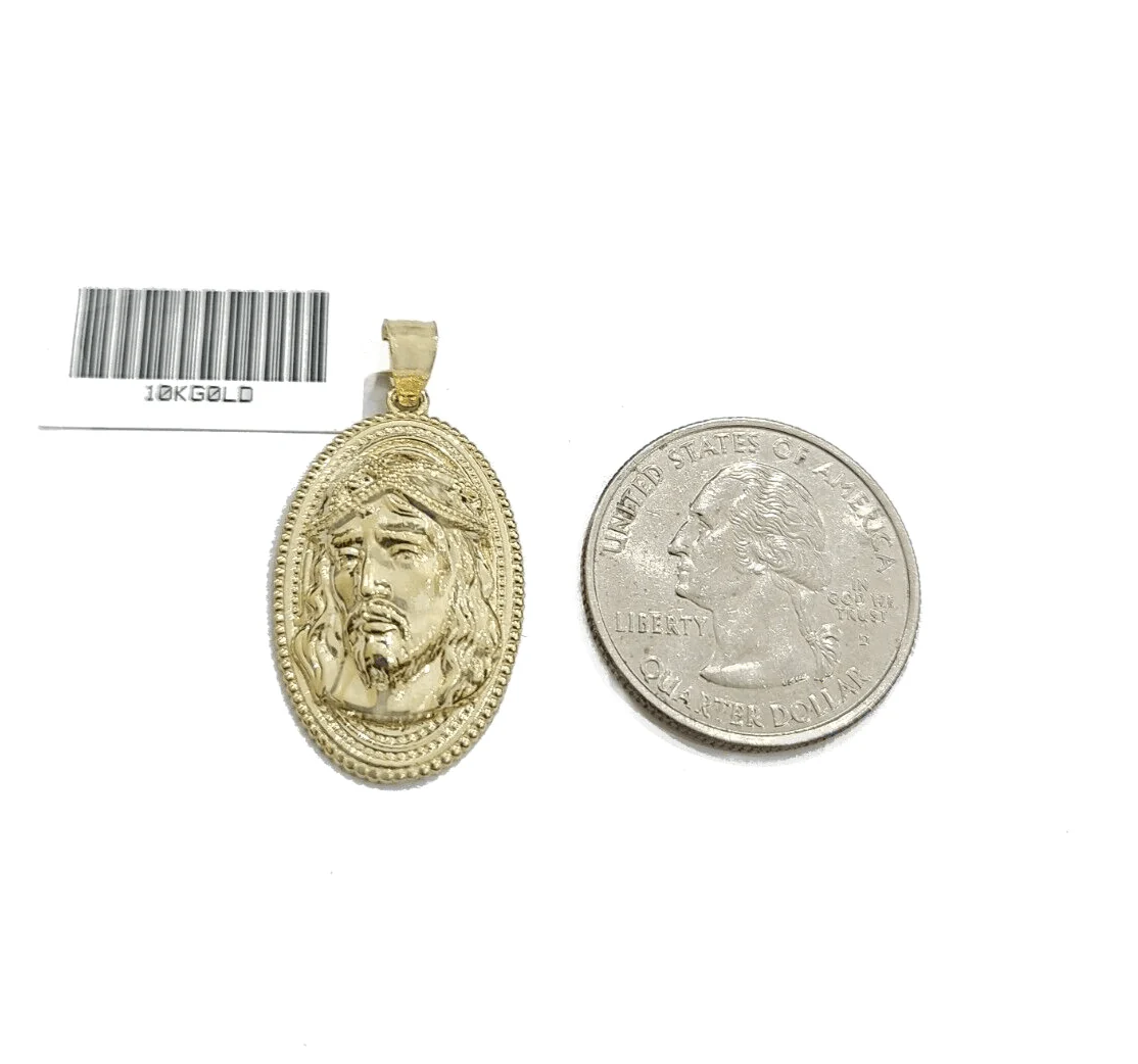 10k Gold Circular Jesus Head Charm Rope Chain Necklace 3mm 26'' Set Pendant 10kt - Image 7