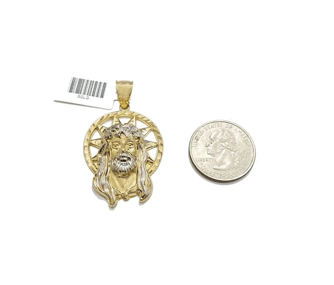 10k Gold Circular Jesus Star Head Charm Rope Chain Necklace 6mm 24'' Set Pendant - Image 9