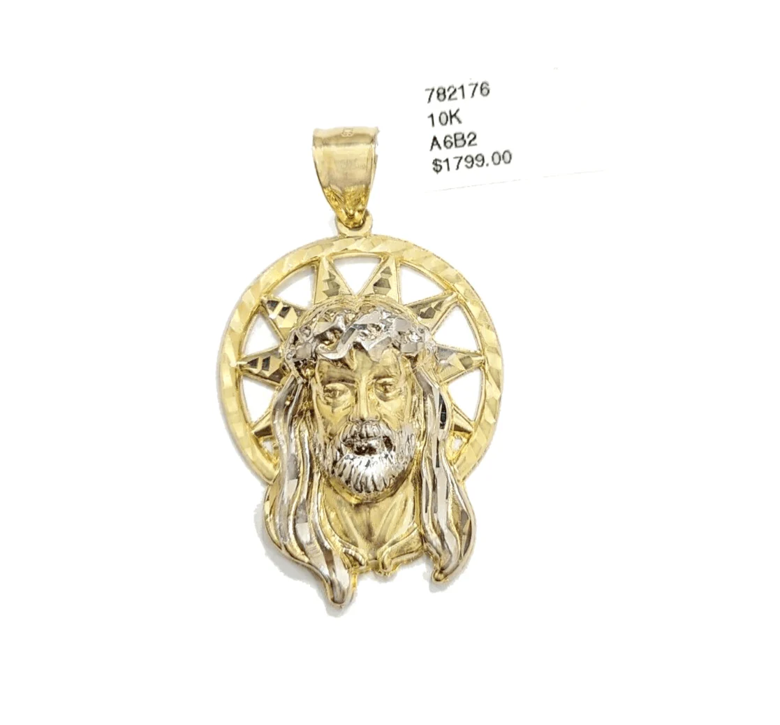 10k Gold Circular Jesus Star Head Charm Rope Chain Necklace 6mm 28'' Set Pendant - Image 7
