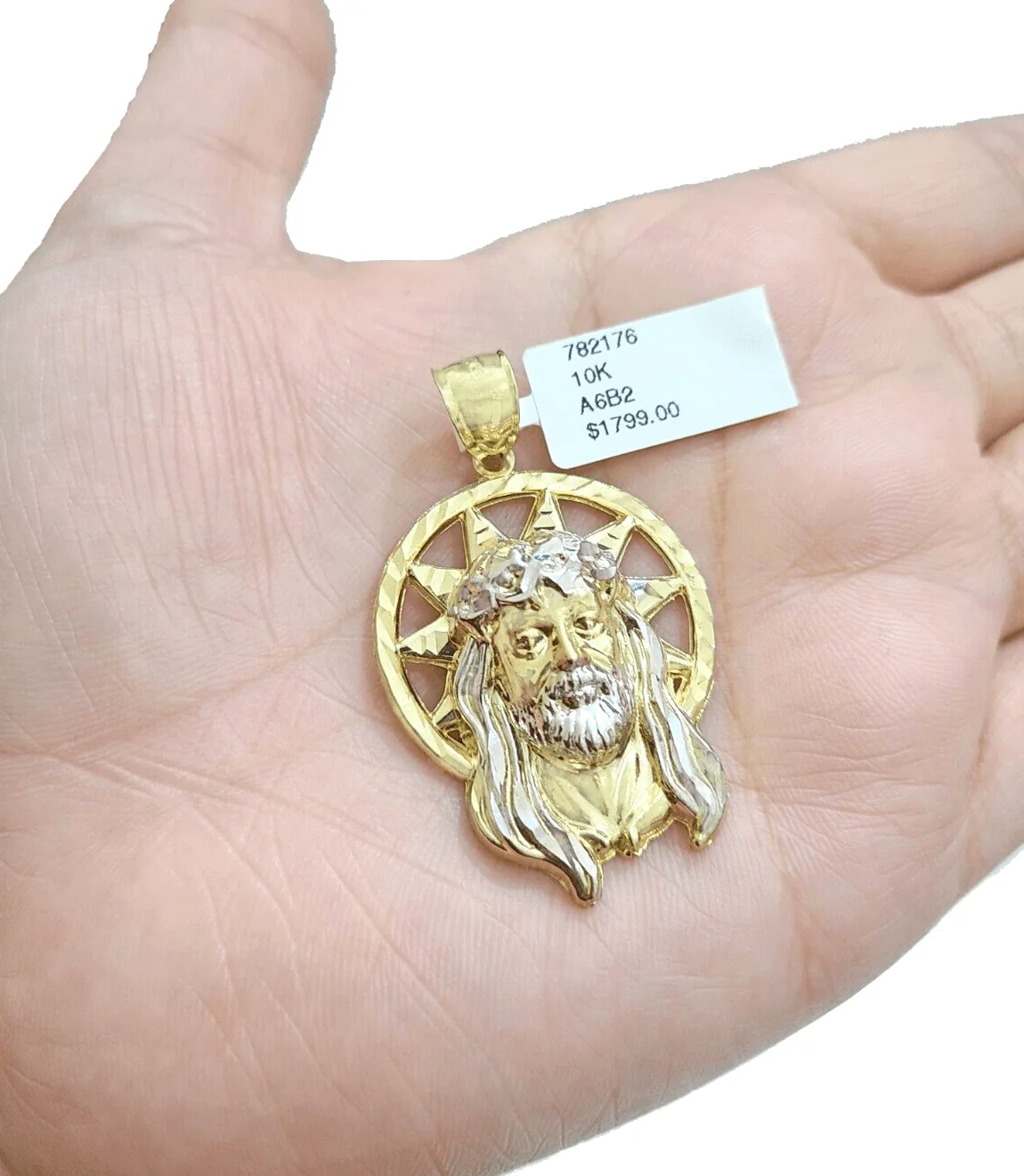 10k Gold Circular Jesus Star Head Charm Rope Chain Necklace 6mm 30'' Set Pendant - Image 6