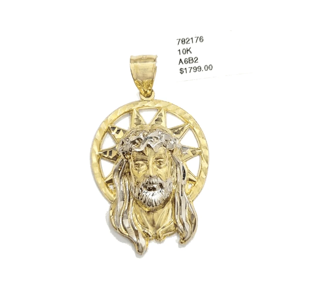 10k Gold Circular Jesus Star Head Charm Rope Chain Necklace 6mm 30'' Set Pendant - Image 7