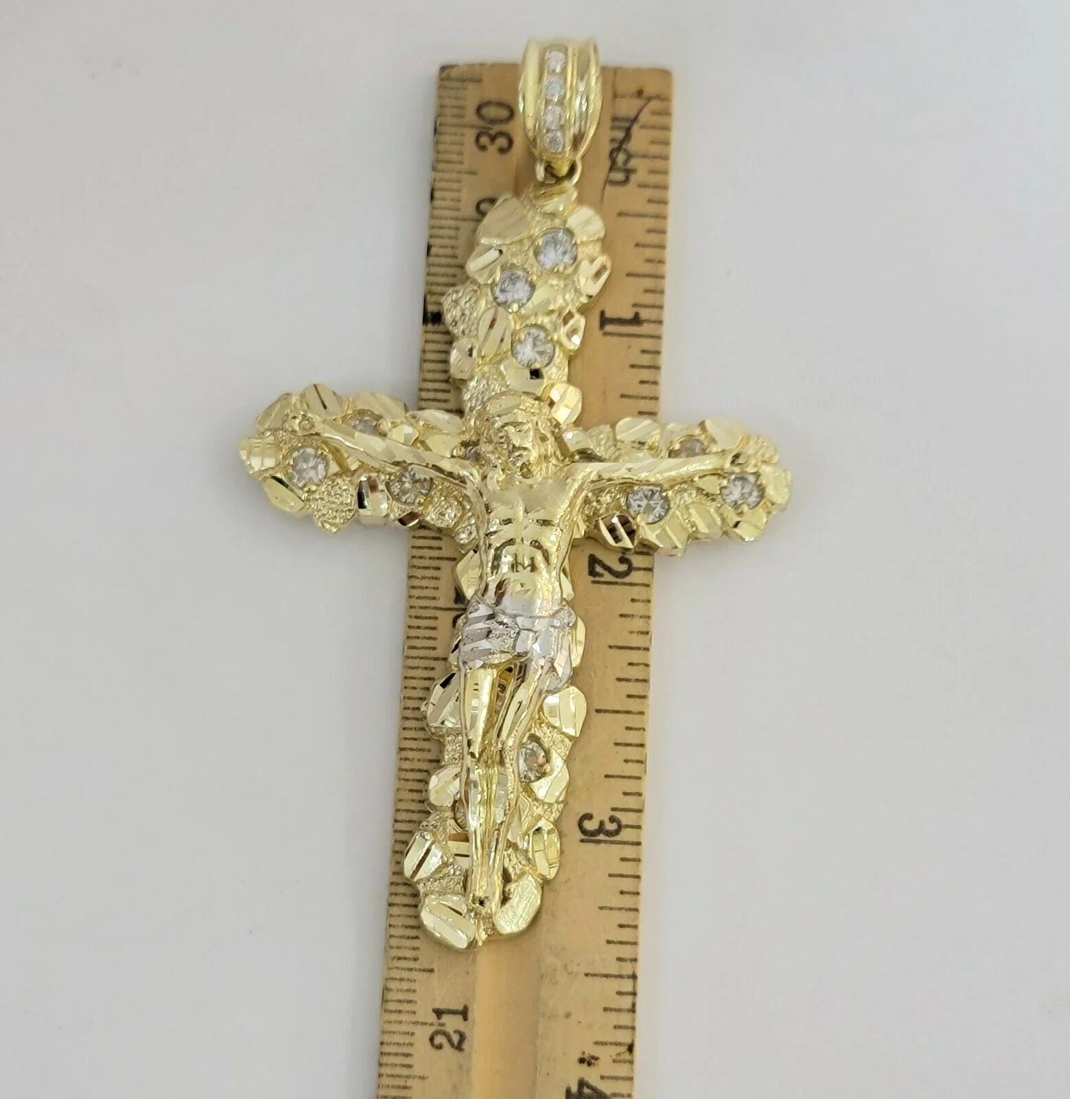 10k Gold Cross Pendant Men's 3.5 Inch long10kt Yellow Gold Jesus Crucifix, REAL - Image 4