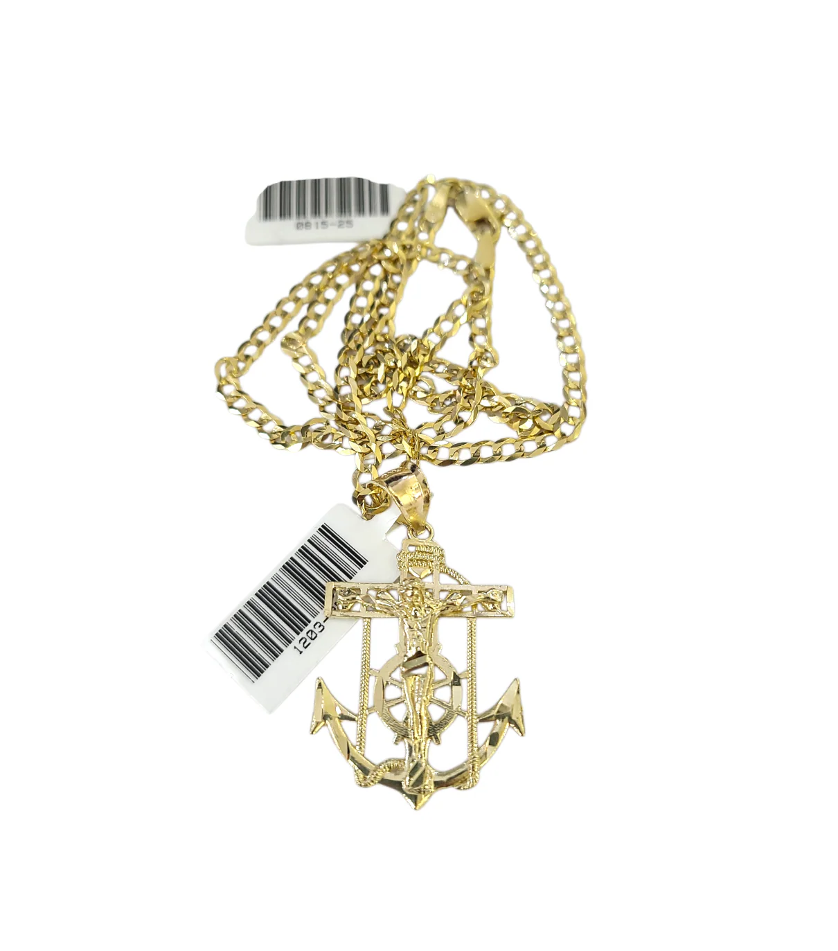 10k Gold Cuban Curb 3mm Chain Necklace Anchor Crucifix Charm Pendant 18"-28" - Image 3
