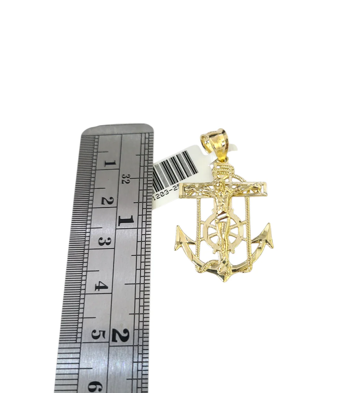 10k Gold Cuban Curb 3mm Chain Necklace Anchor Crucifix Charm Pendant 18"-28" - Image 6
