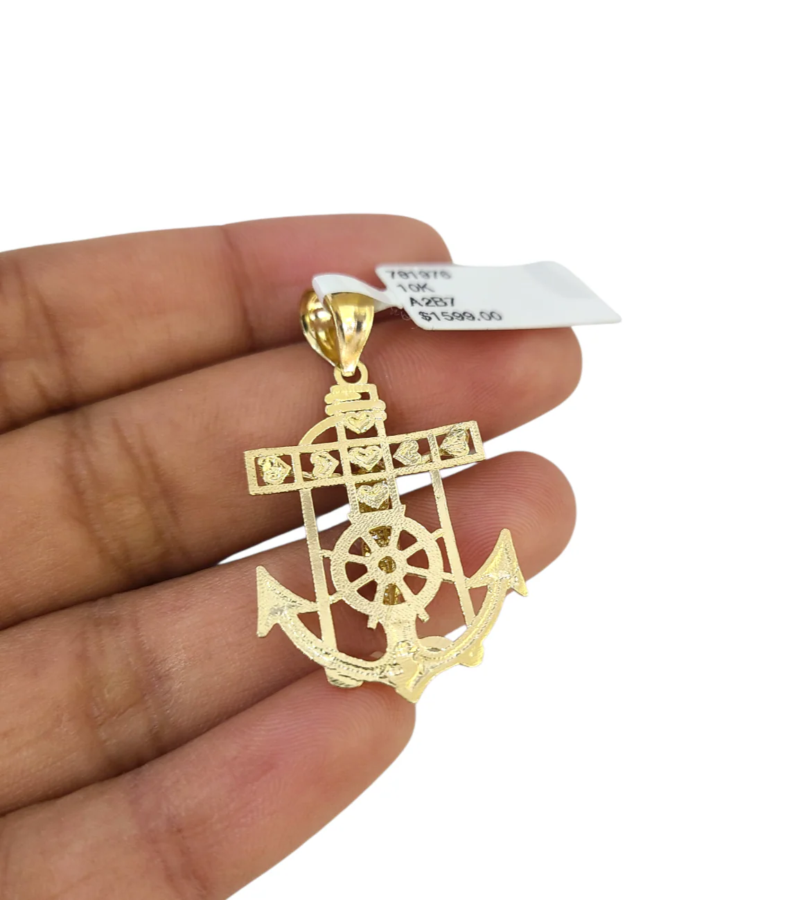 10k Gold Cuban Curb 3mm Chain Necklace Anchor Crucifix Charm Pendant 18"-28" - Image 7