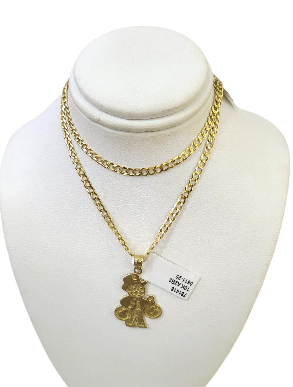 10k Gold Cuban Curb 3mm Chain Necklace Grandpa Money Charm Pendant 18"-28" Set - Image 2