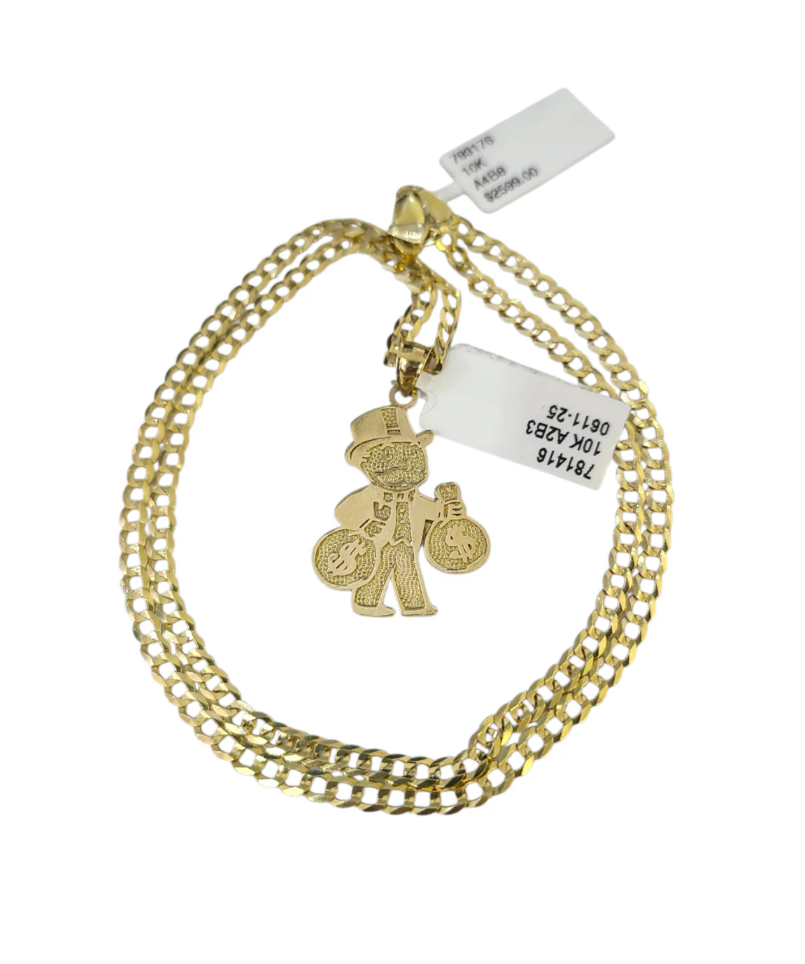10k Gold Cuban Curb 3mm Chain Necklace Grandpa Money Charm Pendant 18"-28" Set - Image 3