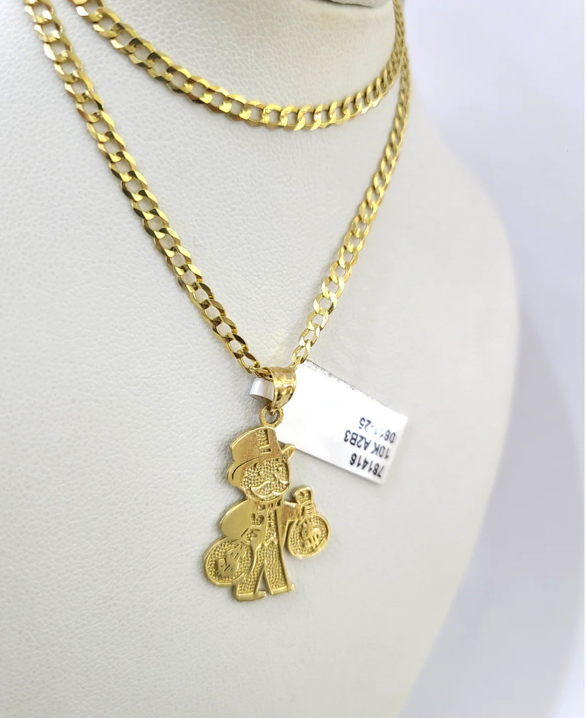 10k Gold Cuban Curb 3mm Chain Necklace Grandpa Money Charm Pendant 18"-28" Set - Image 4