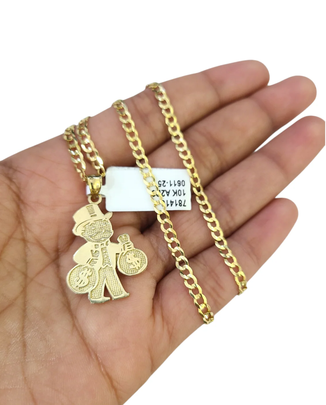 10k Gold Cuban Curb 3mm Chain Necklace Grandpa Money Charm Pendant 18"-28" Set - Image 5