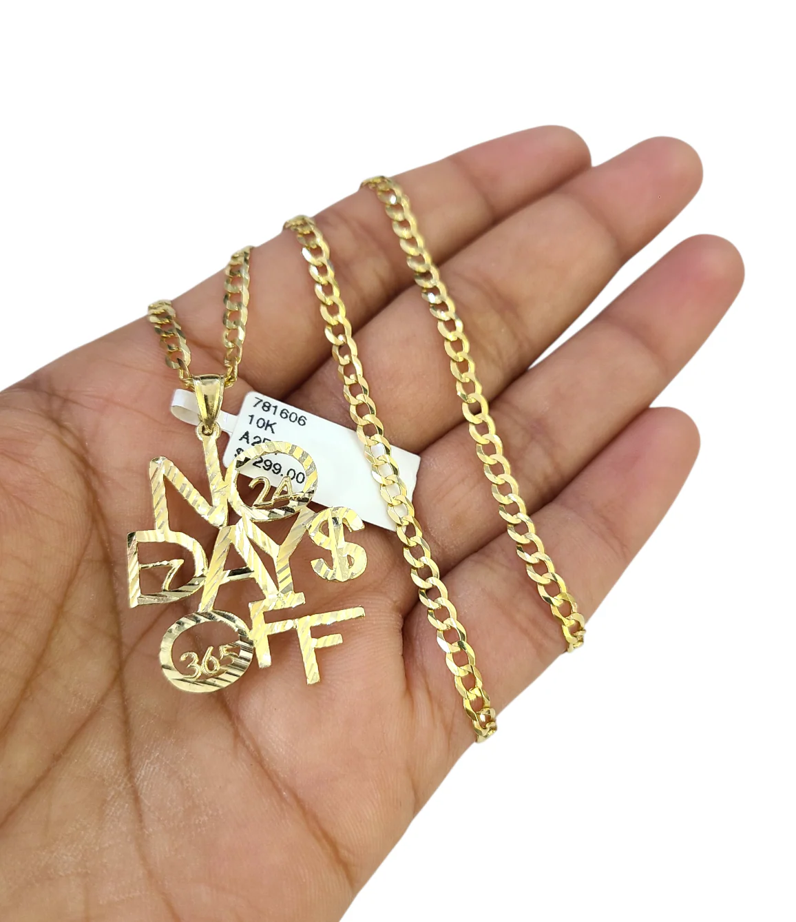 10k Gold Cuban Curb 3mm Chain Necklace No Days Off Charm Pendant 18"-28" Set - Image 5
