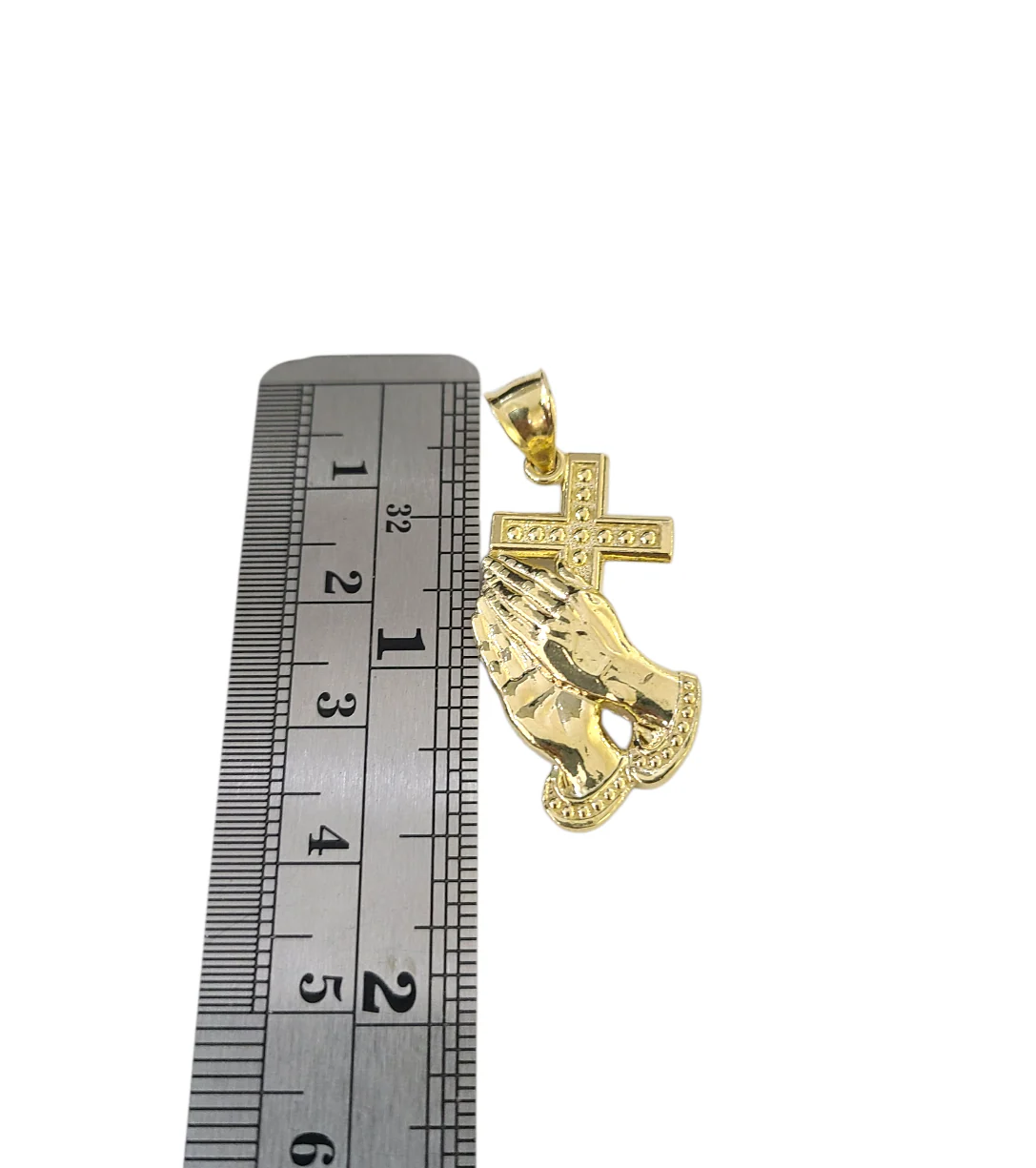 10k Gold Cuban Curb 3mm Chain Necklace Praying Hands Charm Pendant 18"-28" Set - Image 5