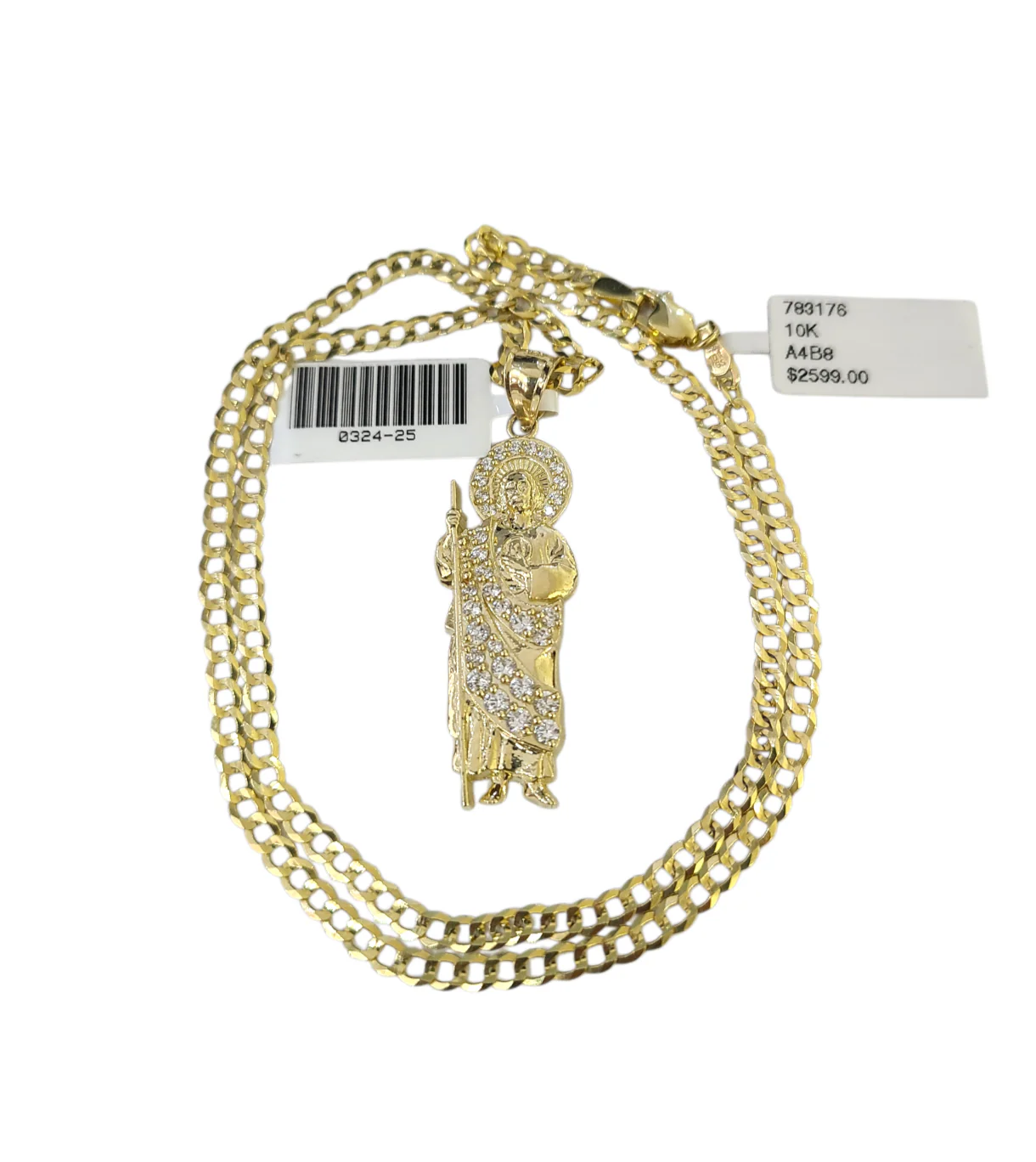 10k Gold Cuban Curb 3mm Chain Necklace Saint Jude Charm Pendant 18"-28" Set - Image 2