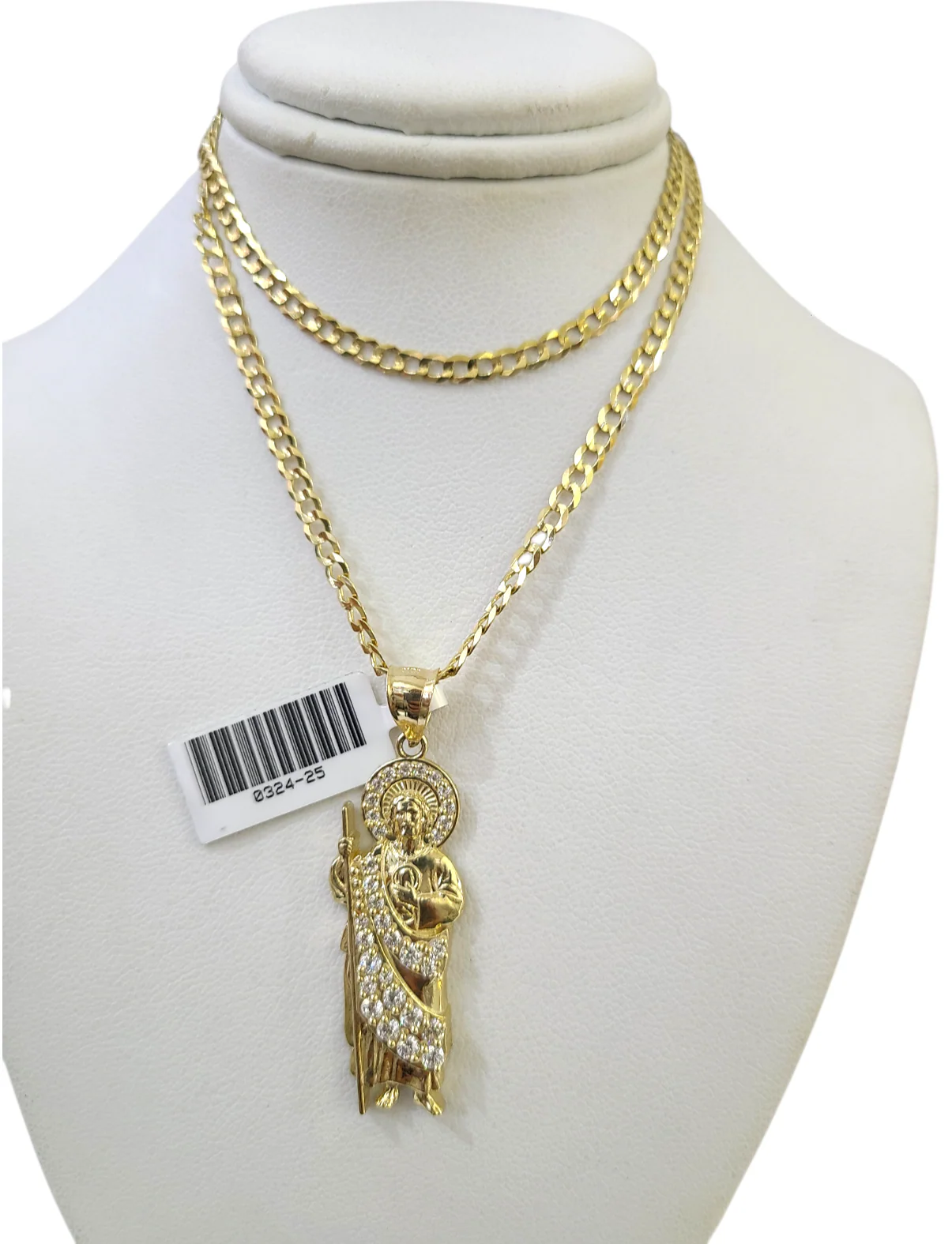 10k Gold Cuban Curb 3mm Chain Necklace Saint Jude Charm Pendant 18"-28" Set - Image 3