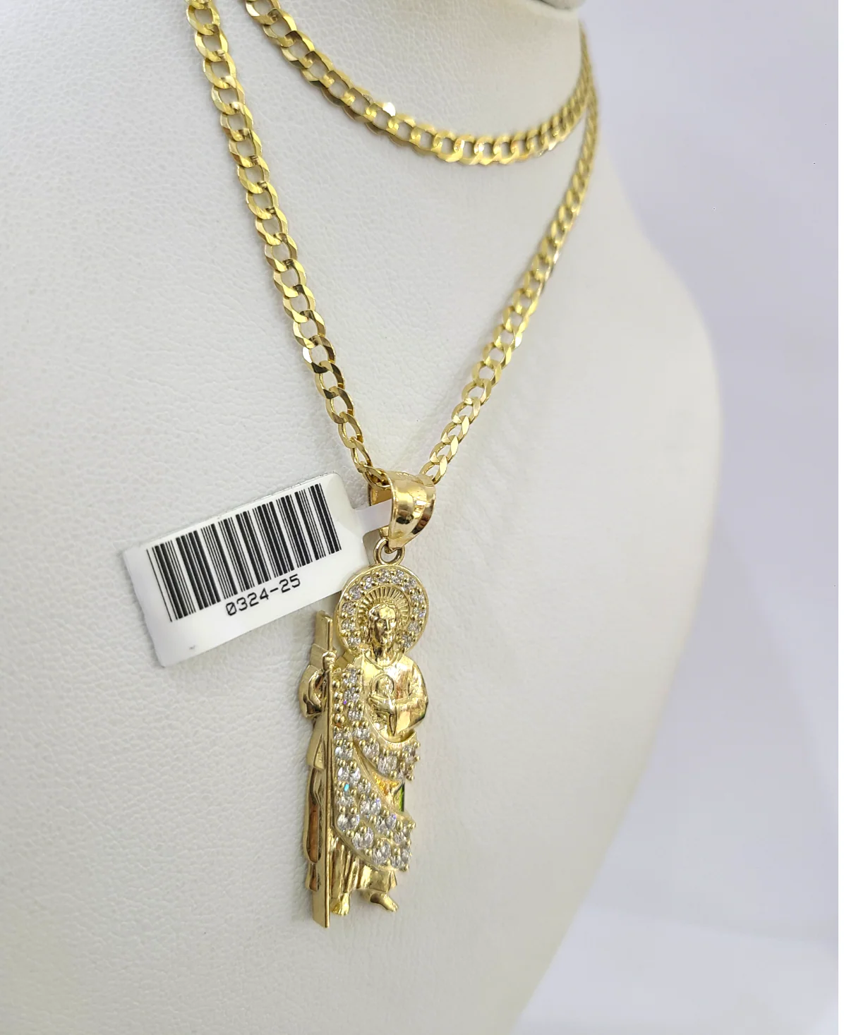 10k Gold Cuban Curb 3mm Chain Necklace Saint Jude Charm Pendant 18"-28" Set - Image 5