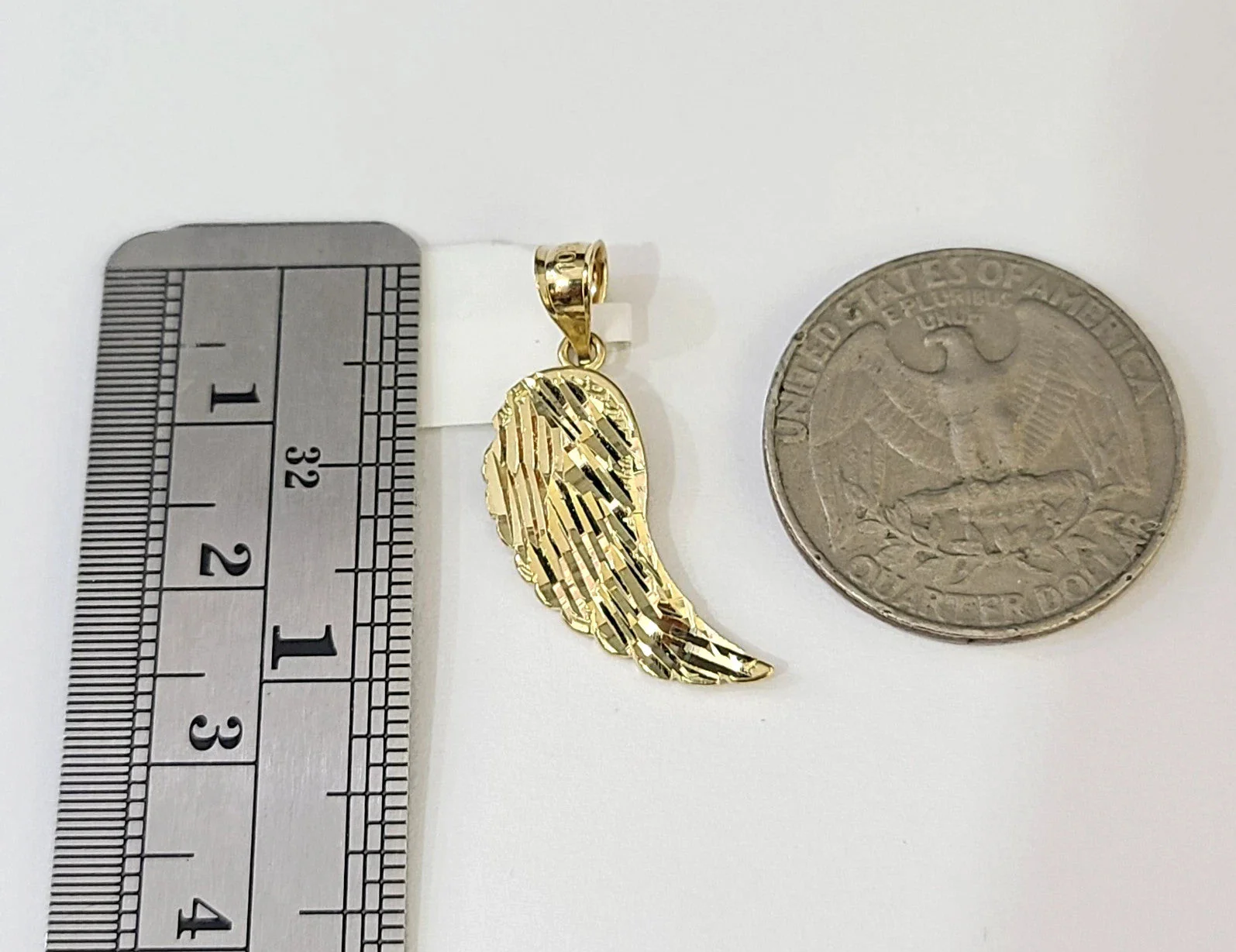 10k Gold Cuban Curb Chain Angel Wing Pendant Two Tone Charm Set 2mm Necklace - Image 6