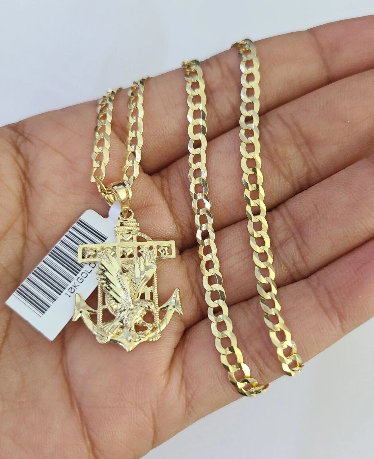 10k Gold Cuban Curb Chain Eagle Anchor Charm Solid 4mm 18"-28" SET Necklace - Image 4