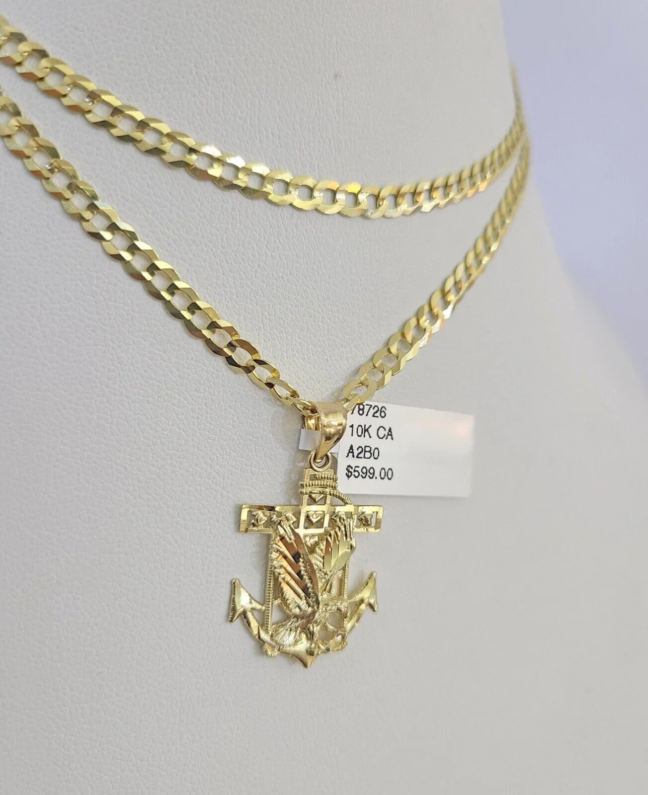10k Gold Cuban Curb Chain Eagle Anchor Charm Solid 4mm 18"-28" SET Necklace - Image 6