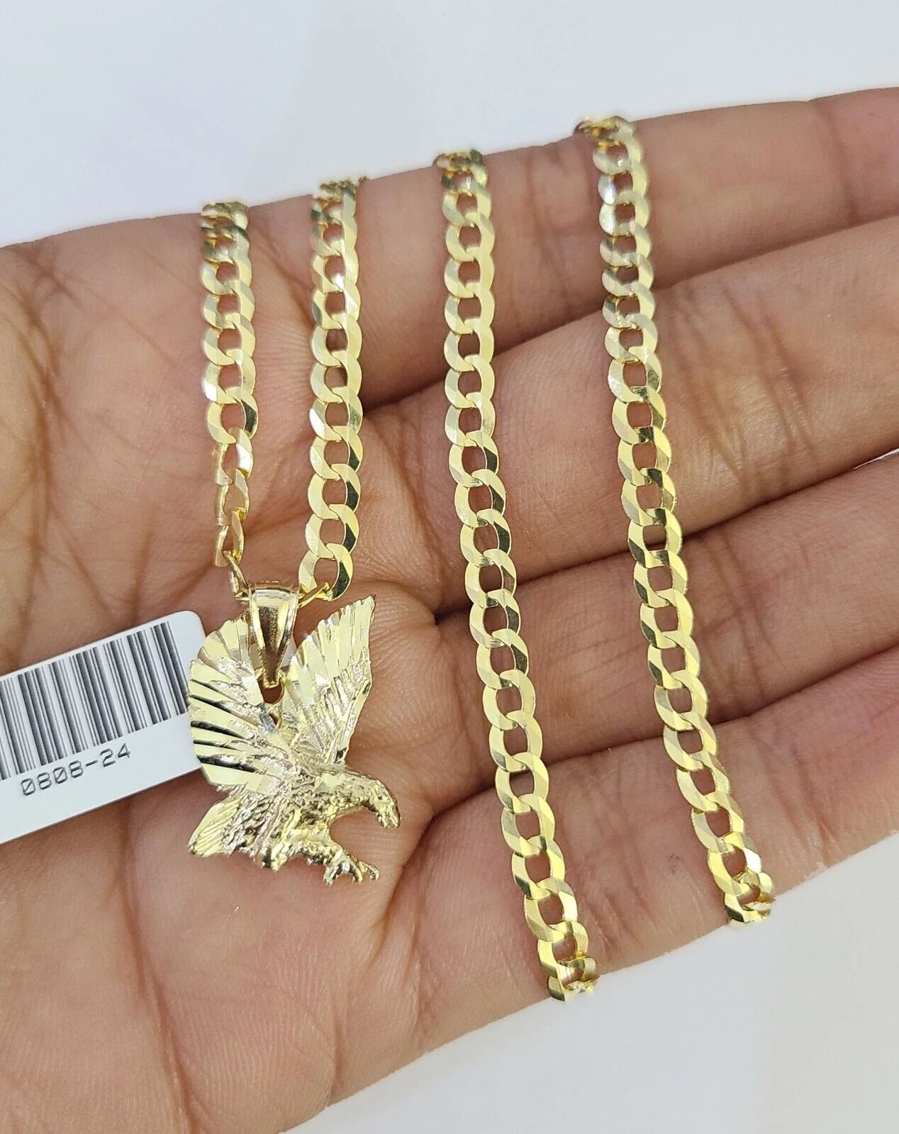 10k Gold Cuban Curb Chain Eagle Charm Solid 4mm 18"-28" SET Necklace Pendant - Image 2