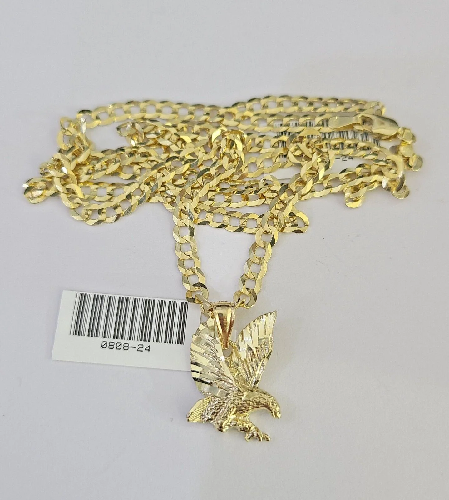 10k Gold Cuban Curb Chain Eagle Charm Solid 4mm 18"-28" SET Necklace Pendant - Image 5