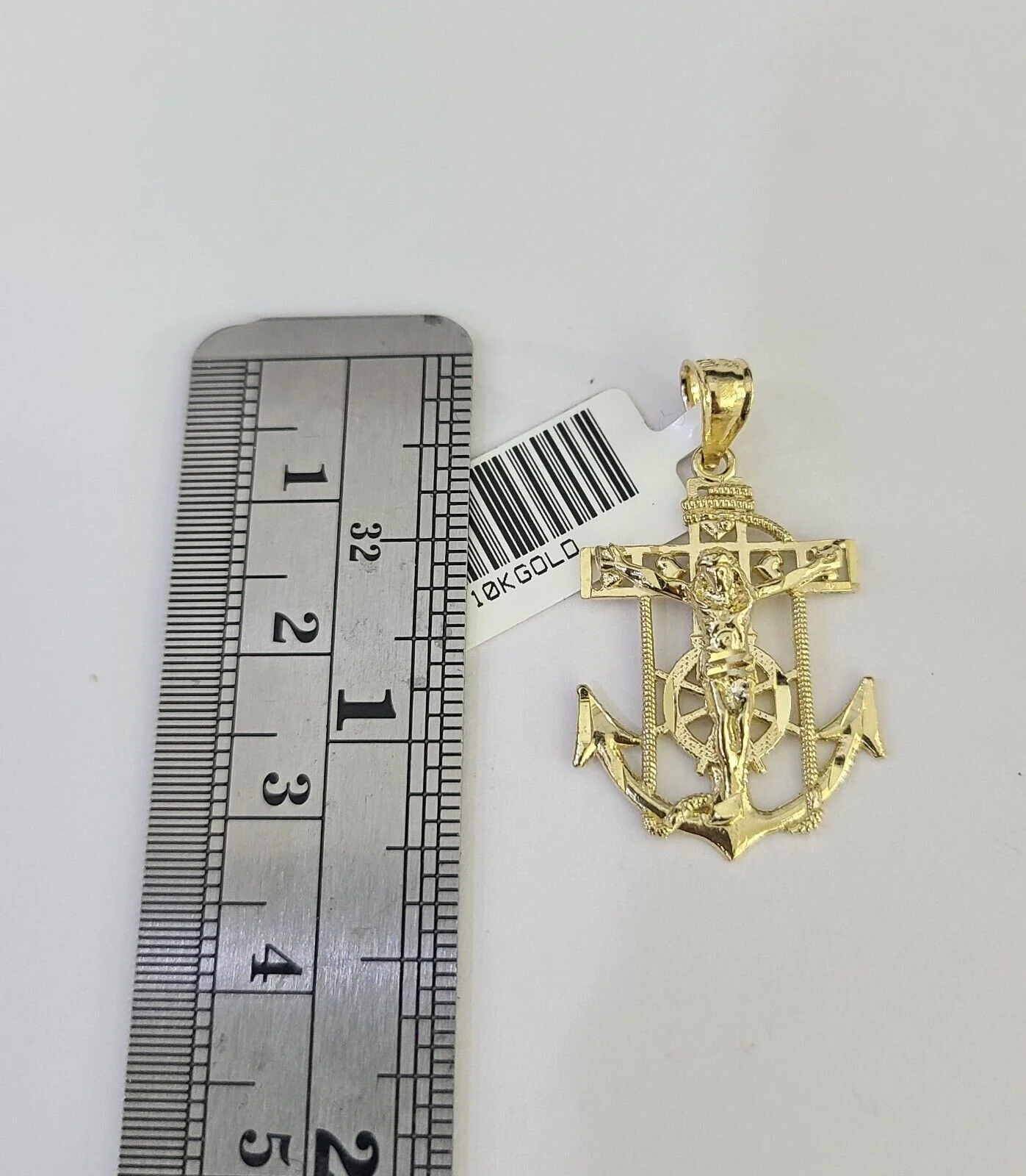 10k Gold Cuban Curb Chain Jesus Anchor Charm Solid 4mm 18"-28" SET Necklace - Image 2
