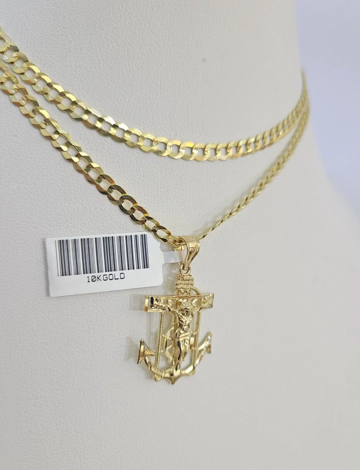 10k Gold Cuban Curb Chain Jesus Anchor Charm Solid 4mm 18"-28" SET Necklace - Image 6