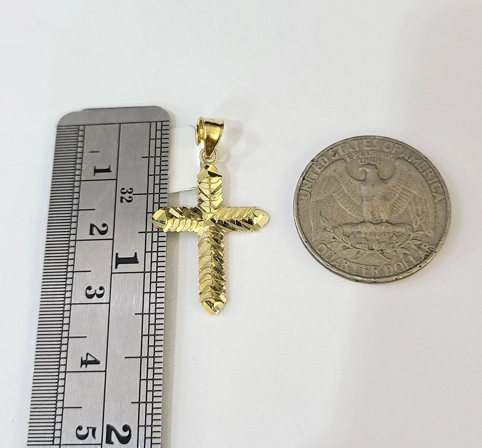 10k Gold Cuban Curb Chain Jesus Cross Pendant Two Tone Charm Set 2mm Necklace - Image 5