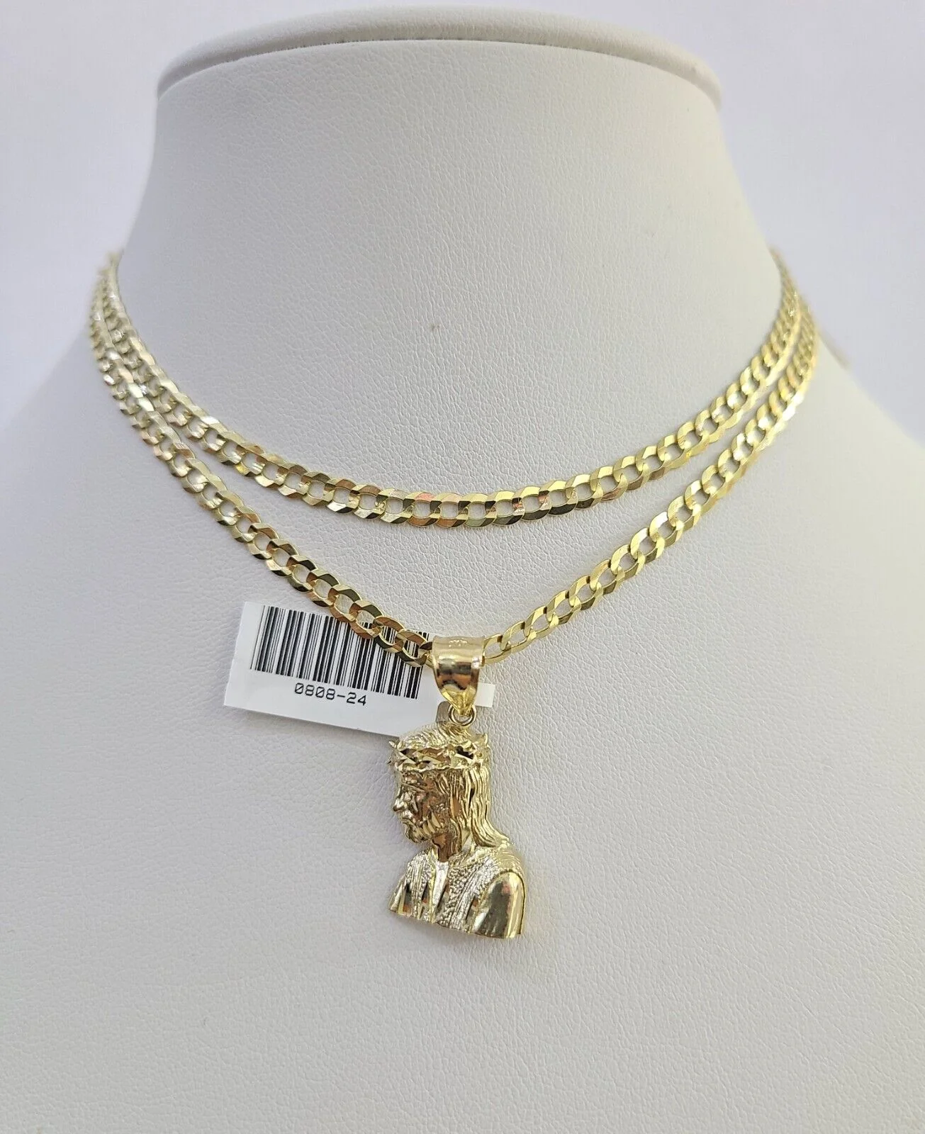 10k Gold Cuban Curb Chain Jesus Head Charm Solid 4mm 18"-28" SET Necklace - Image 2