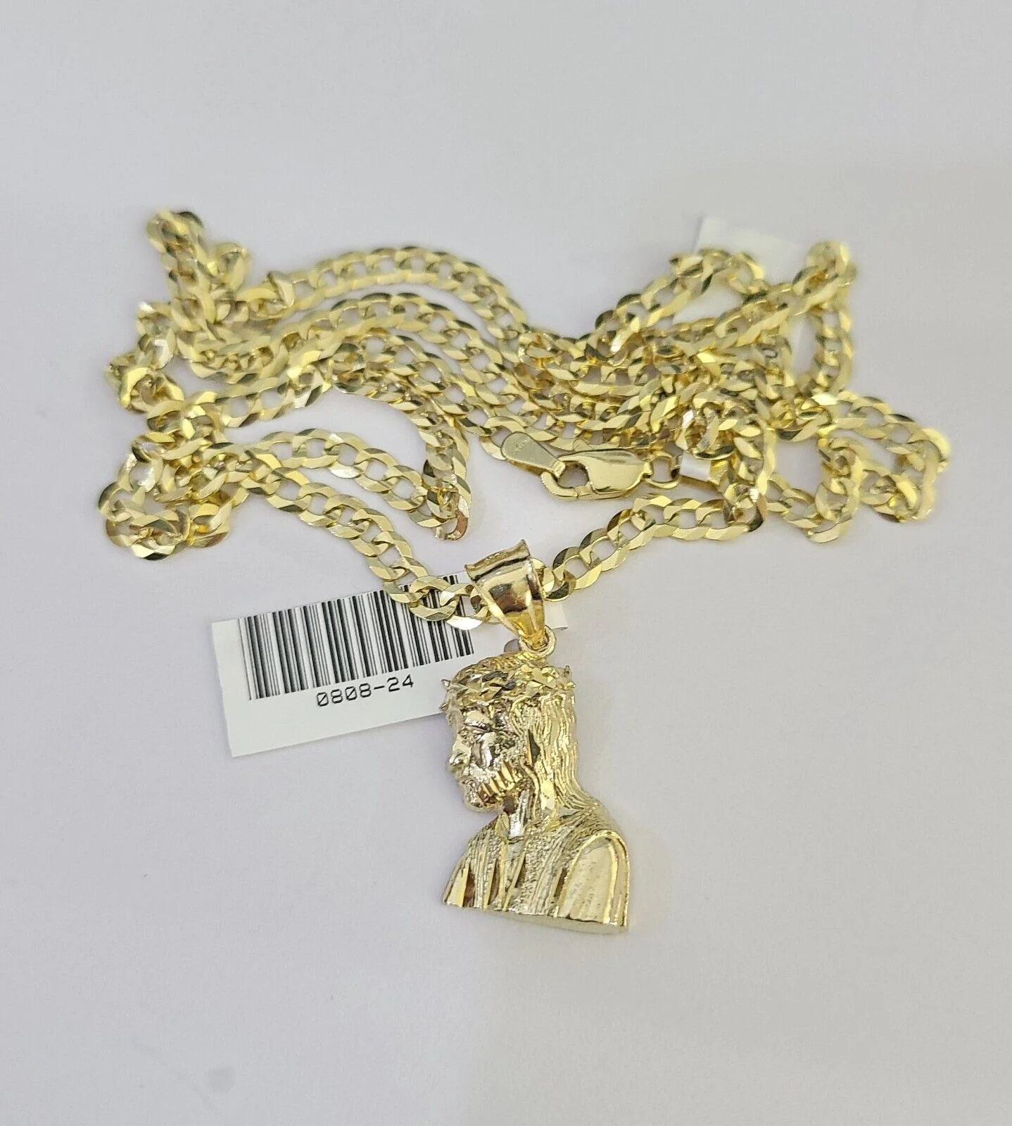 10k Gold Cuban Curb Chain Jesus Head Charm Solid 4mm 18"-28" SET Necklace - Image 5