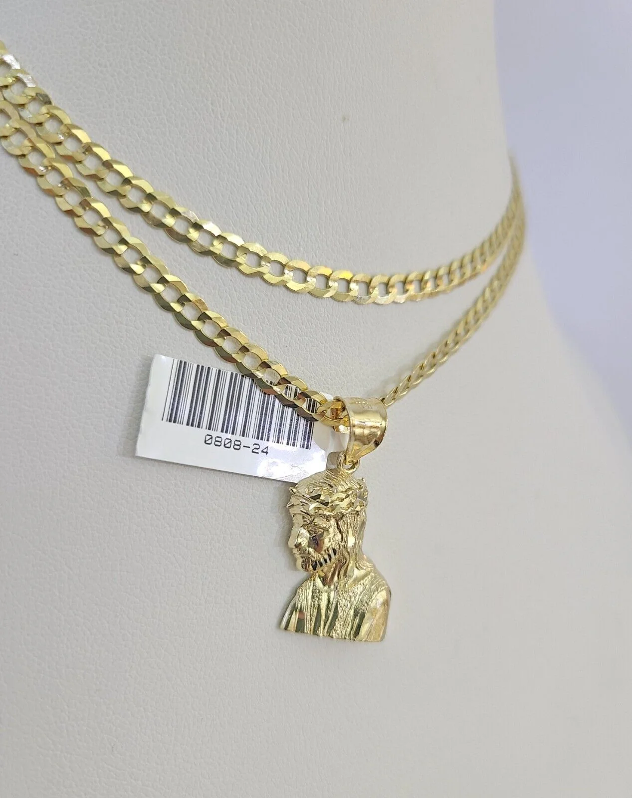 10k Gold Cuban Curb Chain Jesus Head Charm Solid 4mm 18"-28" SET Necklace - Image 6