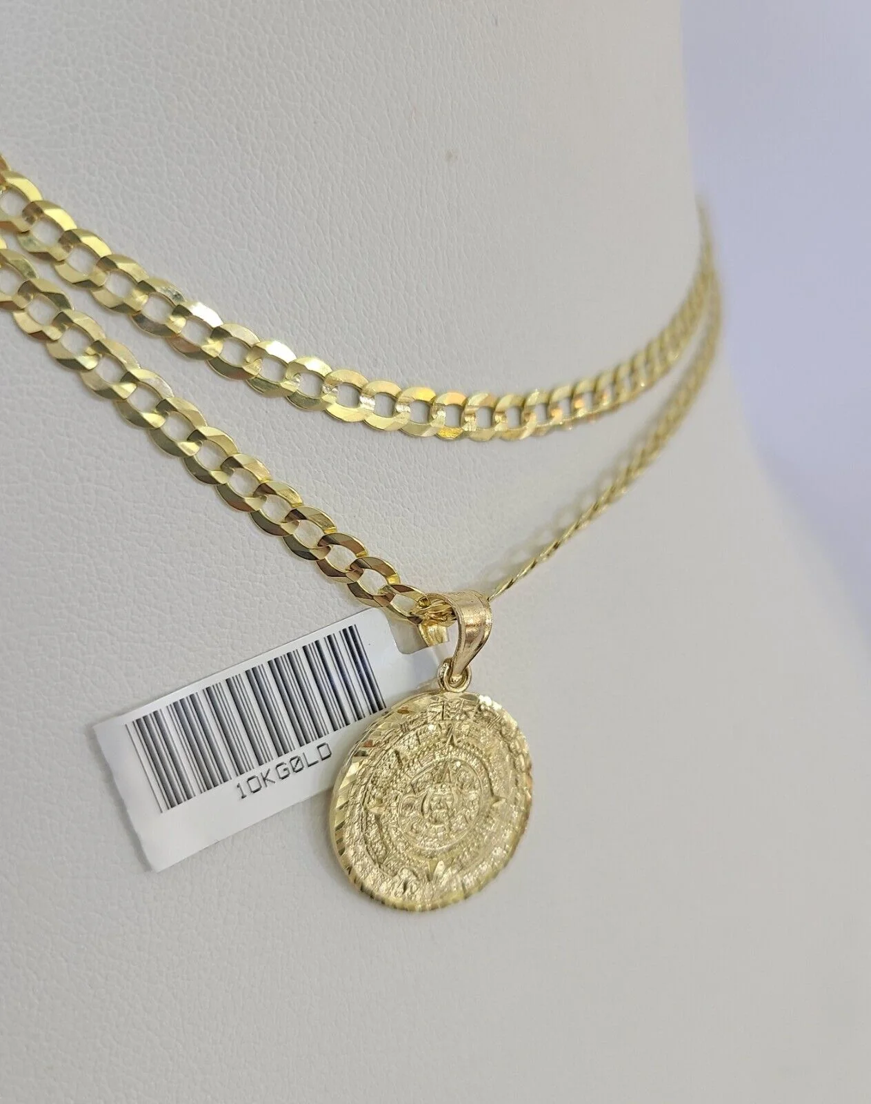 10k Gold Cuban Curb Chain Mayan Calendar Charm Solid 4mm 18"-28" SET Necklace - Image 6