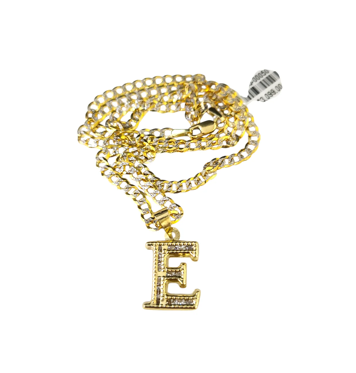 10k Gold Cuban Curb Chain Necklace E Initial Alphabet Pendant Charm 3mm Necklace - Image 5