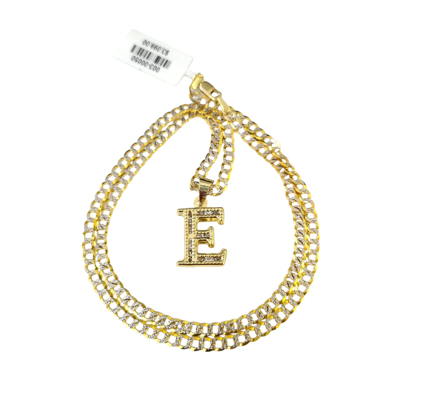 10k Gold Cuban Curb Chain Necklace E Initial Alphabet Pendant Charm 3mm Necklace - Image 6