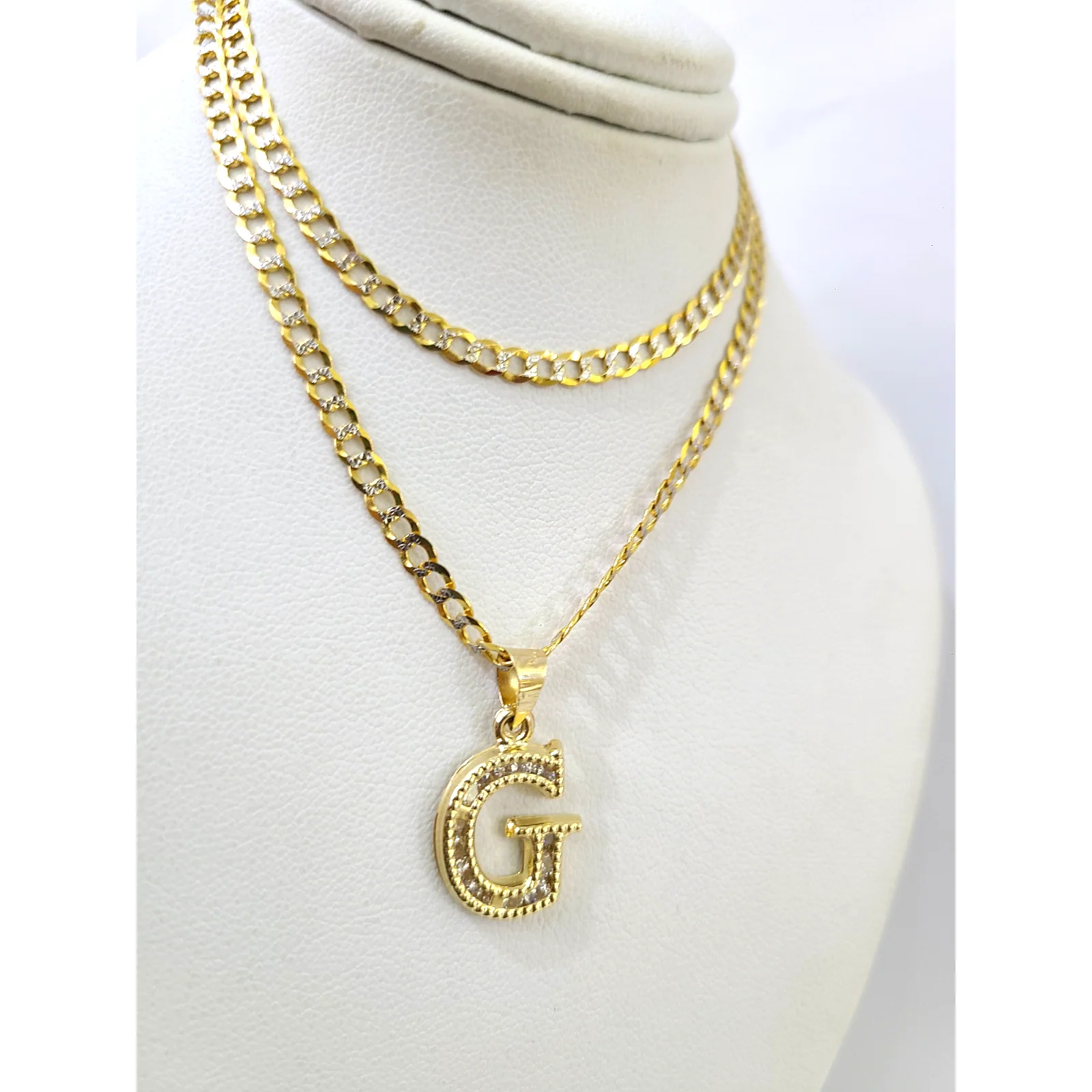 10k Gold Cuban Curb Chain Necklace G Initial Alphabet Pendant Charm 3mm Necklace - Image 2
