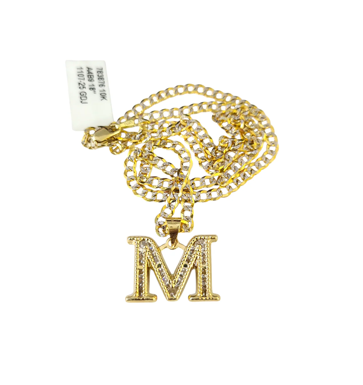 10k Gold Cuban Curb Chain Necklace M Initial Alphabet Pendant Charm 3mm Necklace - Image 4