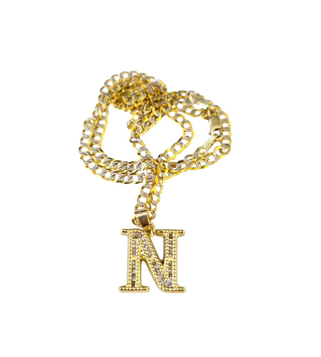10k Gold Cuban Curb Chain Necklace N Initial Alphabet Pendant Charm 3mm Necklace - Image 3