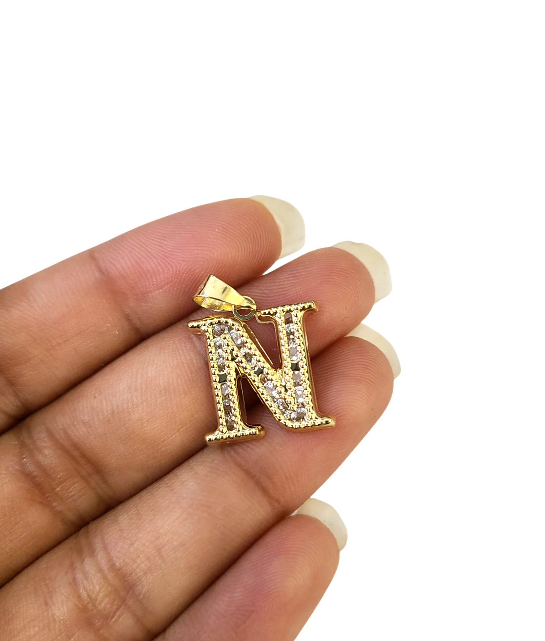 10k Gold Cuban Curb Chain Necklace N Initial Alphabet Pendant Charm 3mm Necklace - Image 6