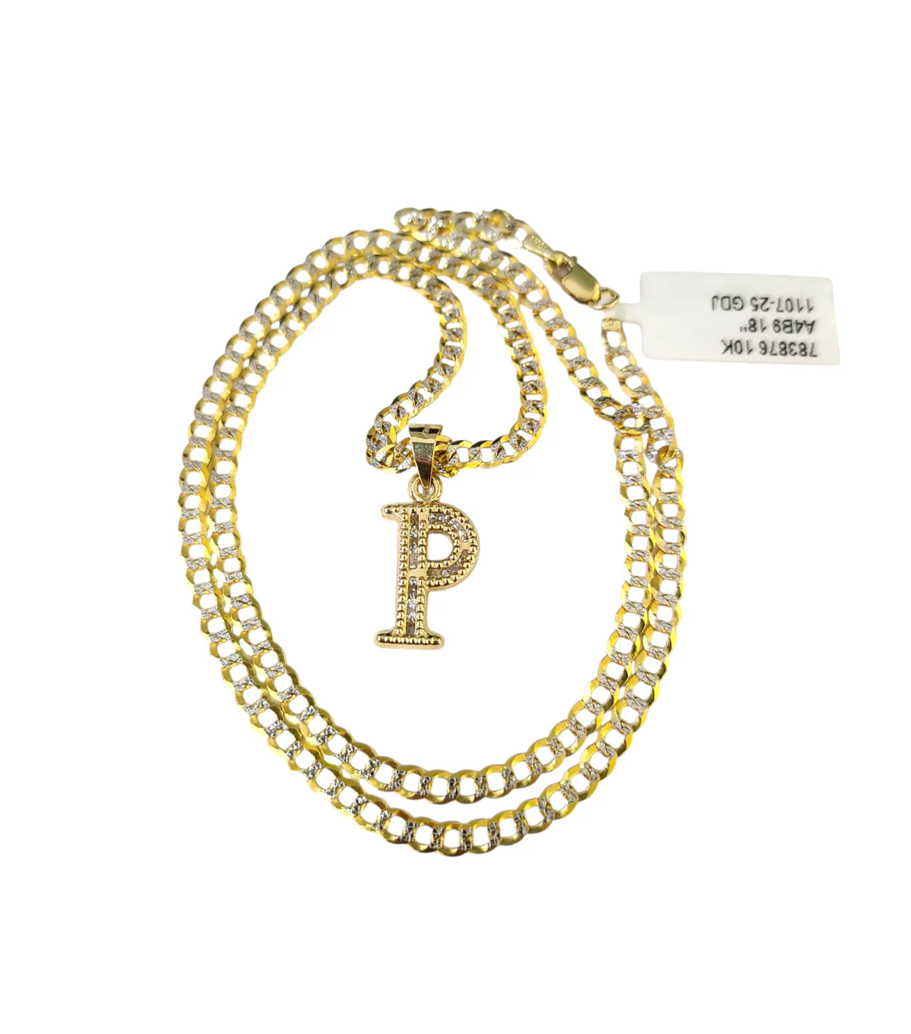 10k Gold Cuban Curb Chain Necklace P Initial Alphabet Pendant Charm 3mm Necklace - Image 3