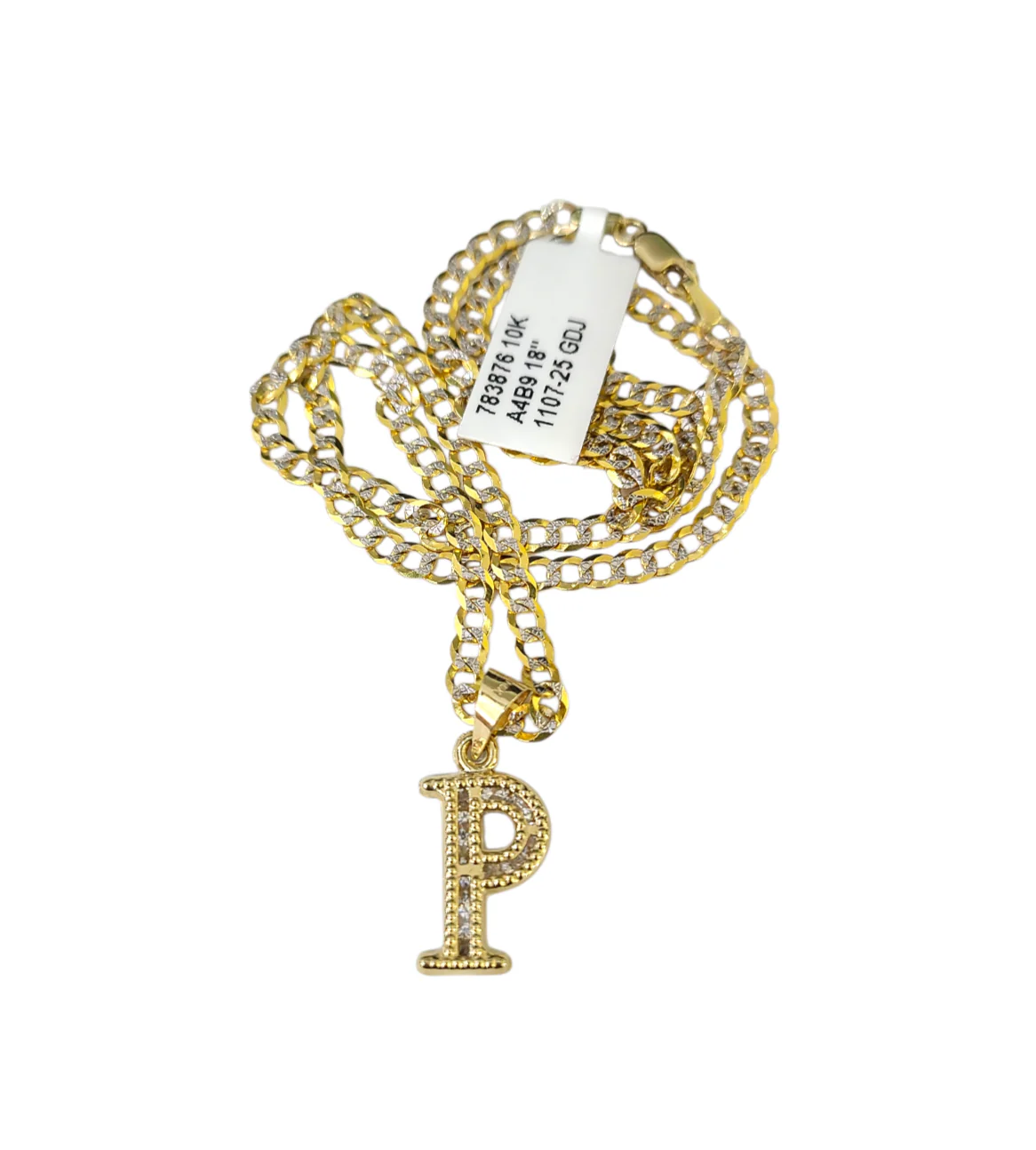 10k Gold Cuban Curb Chain Necklace P Initial Alphabet Pendant Charm 3mm Necklace - Image 5