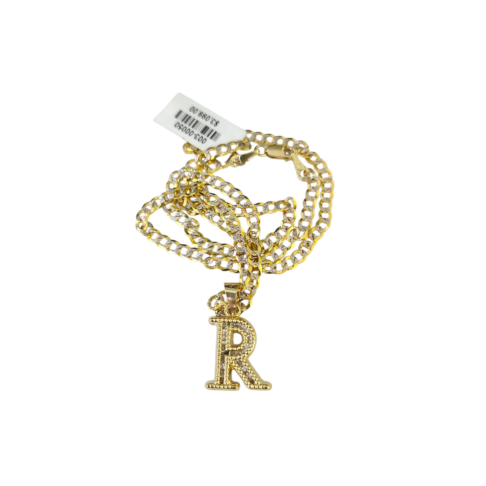 10k Gold Cuban Curb Chain Necklace R Initial Alphabet Pendant Charm 3mm Necklace - Image 4
