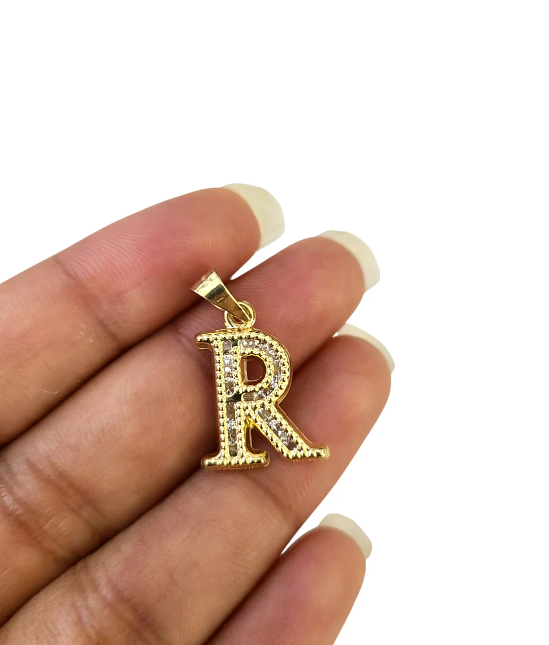 10k Gold Cuban Curb Chain Necklace R Initial Alphabet Pendant Charm 3mm Necklace - Image 5