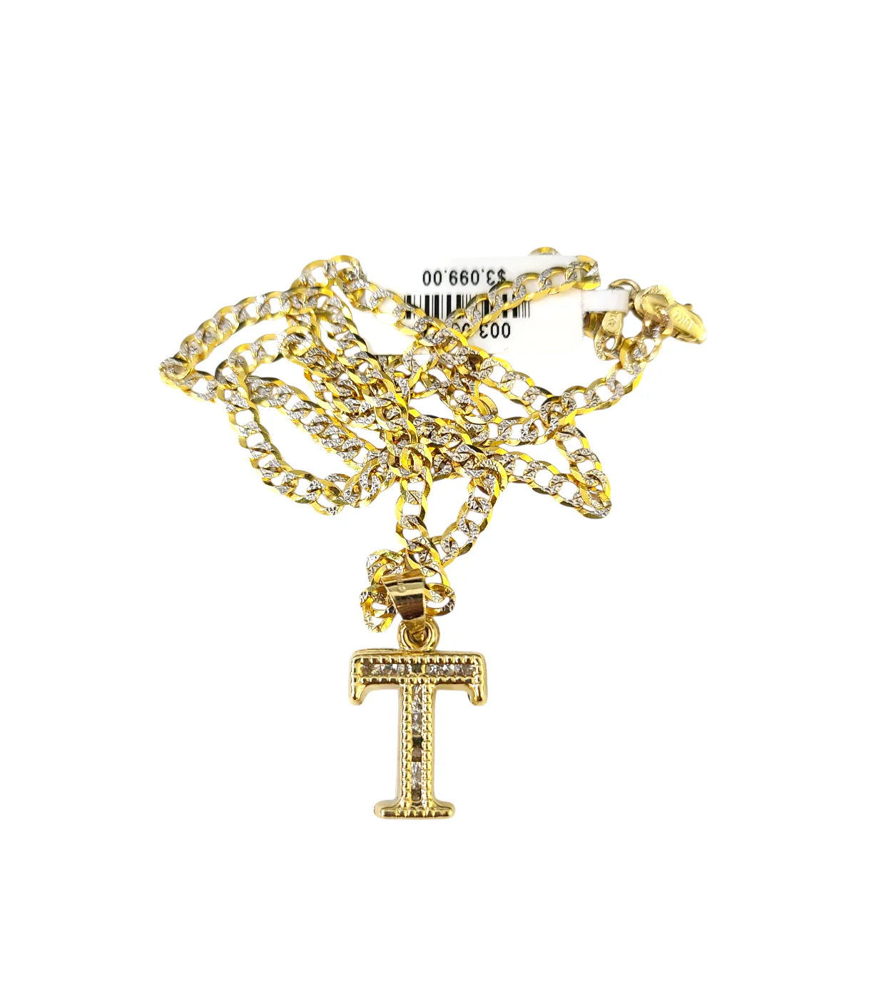 10k Gold Cuban Curb Chain Necklace T Initial Alphabet Pendant Charm 3mm Necklace - Image 6