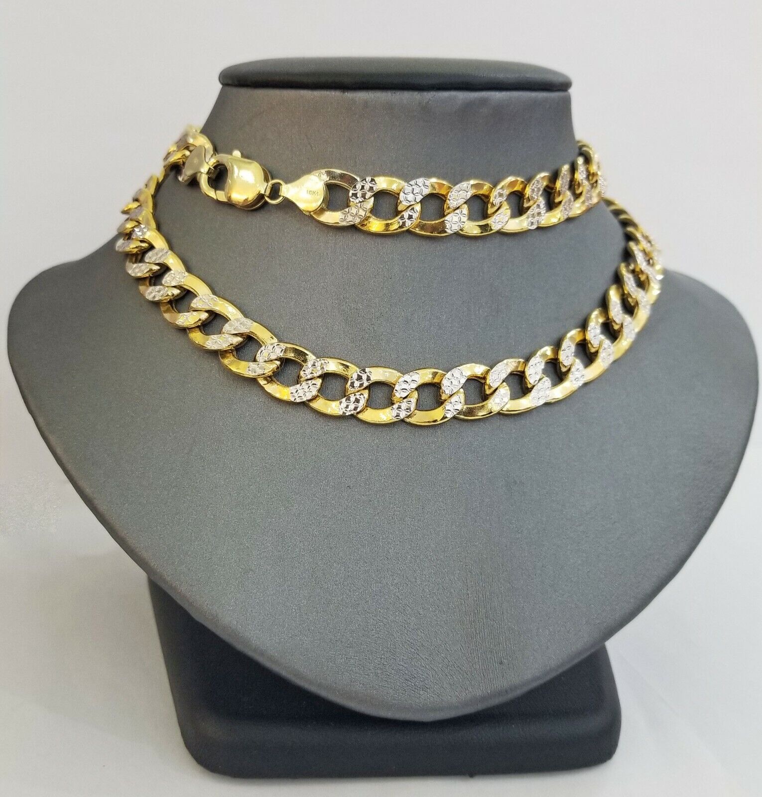 10K gold cuban curve link chain with diamond cut 11mm 26" gold necklace for men - Image 4